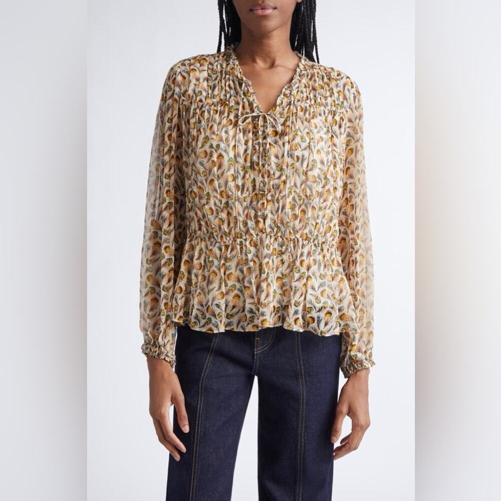Ulla Johnson Robbie Silk Long Sleeve Front Tie Blouse In Swan 6 - Picture 4 of 12